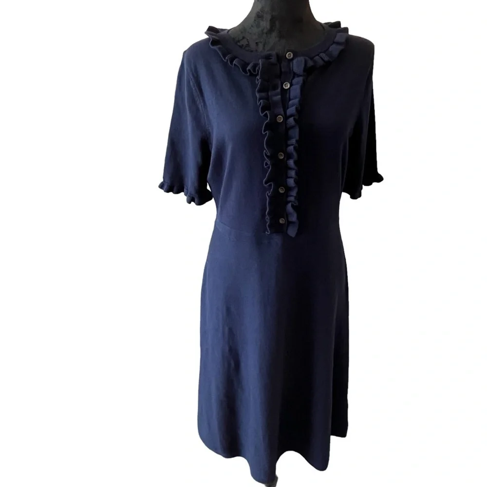 Boden Ruffle Frill Detail Short Sleeve Navy Knit Dress Size 8R - Picture 7 of 13